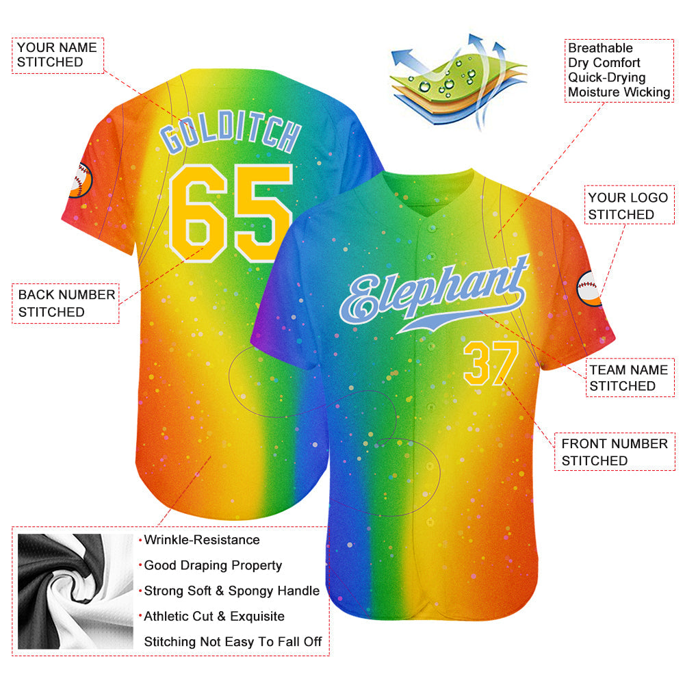 Custom Rainbow For Pride Month Love Is Love LGBT Authentic Baseball Jersey view 3