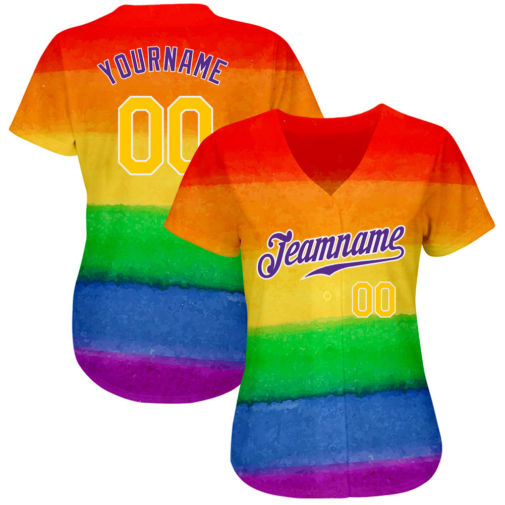 Custom Rainbow For Pride Month Love Is Love LGBT Authentic Baseball Jersey view 2