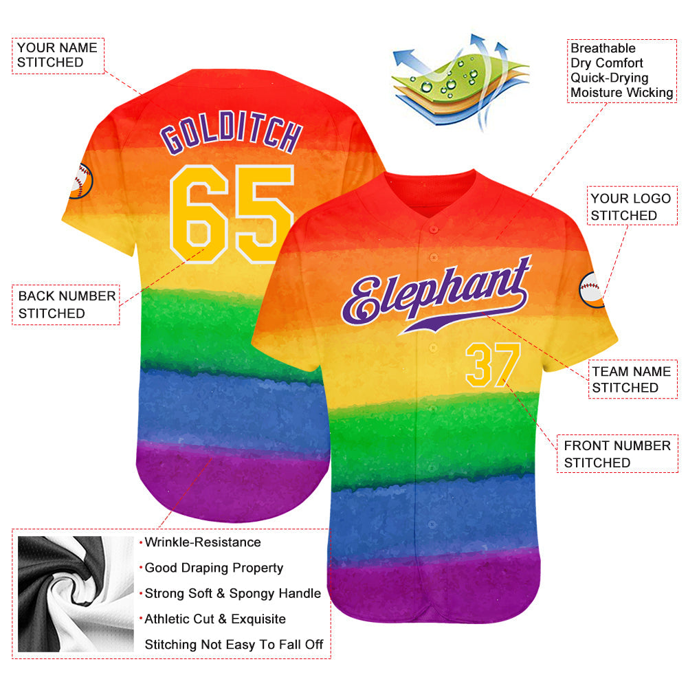 Custom Rainbow For Pride Month Love Is Love LGBT Authentic Baseball Jersey view 3
