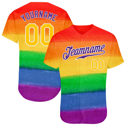 Custom Rainbow For Pride Month Love Is Love LGBT Authentic Baseball Jersey - Main View