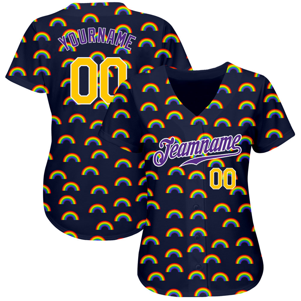 Custom Rainbow For Pride Month Love Is Love LGBT Authentic Baseball Jersey view 2