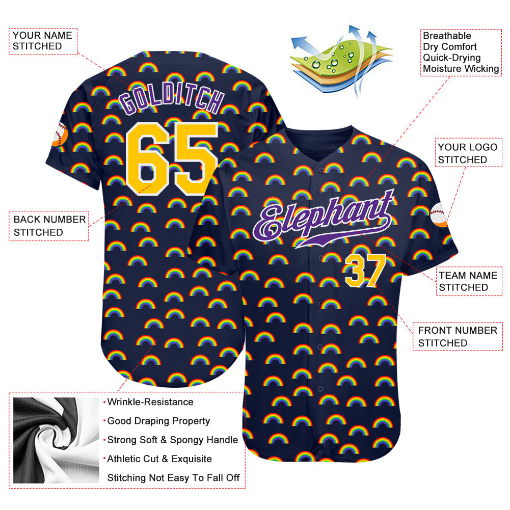 Custom Rainbow For Pride Month Love Is Love LGBT Authentic Baseball Jersey view 3