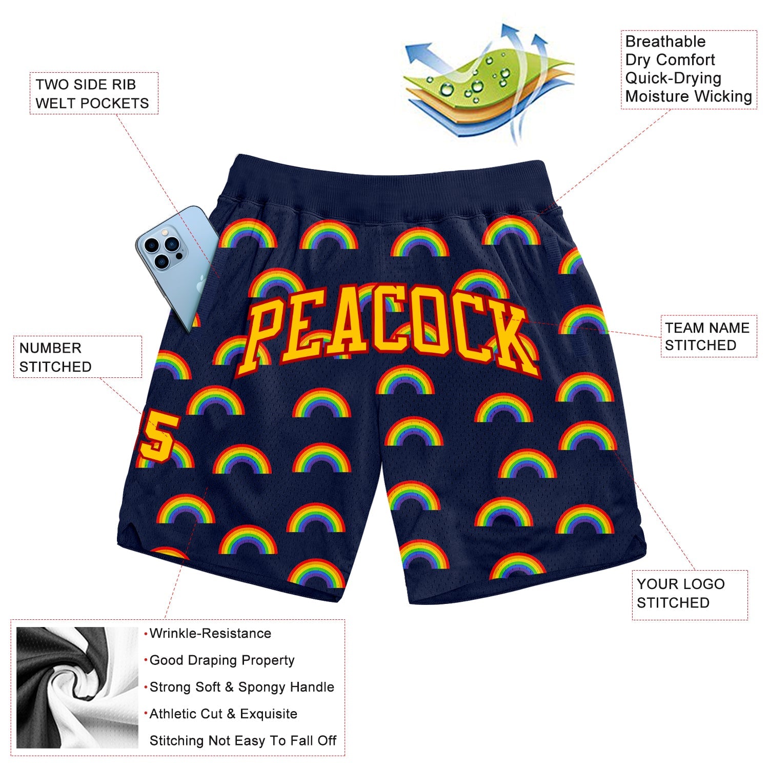 Custom Rainbow For Pride Month Love Is Love LGBT Authentic Basketball Shorts view 2