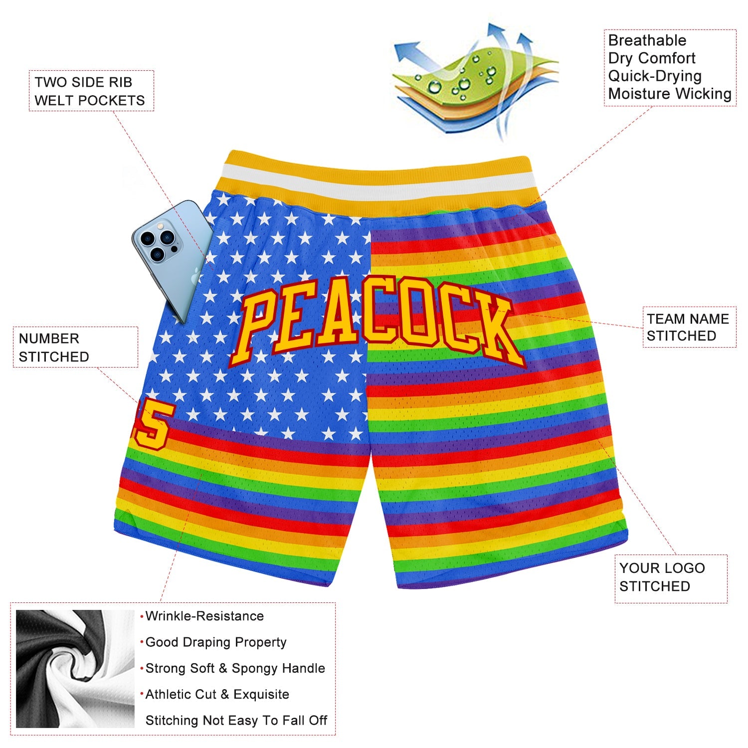 Custom Rainbow For Pride Month Love Is Love LGBT Authentic Basketball Shorts view 2