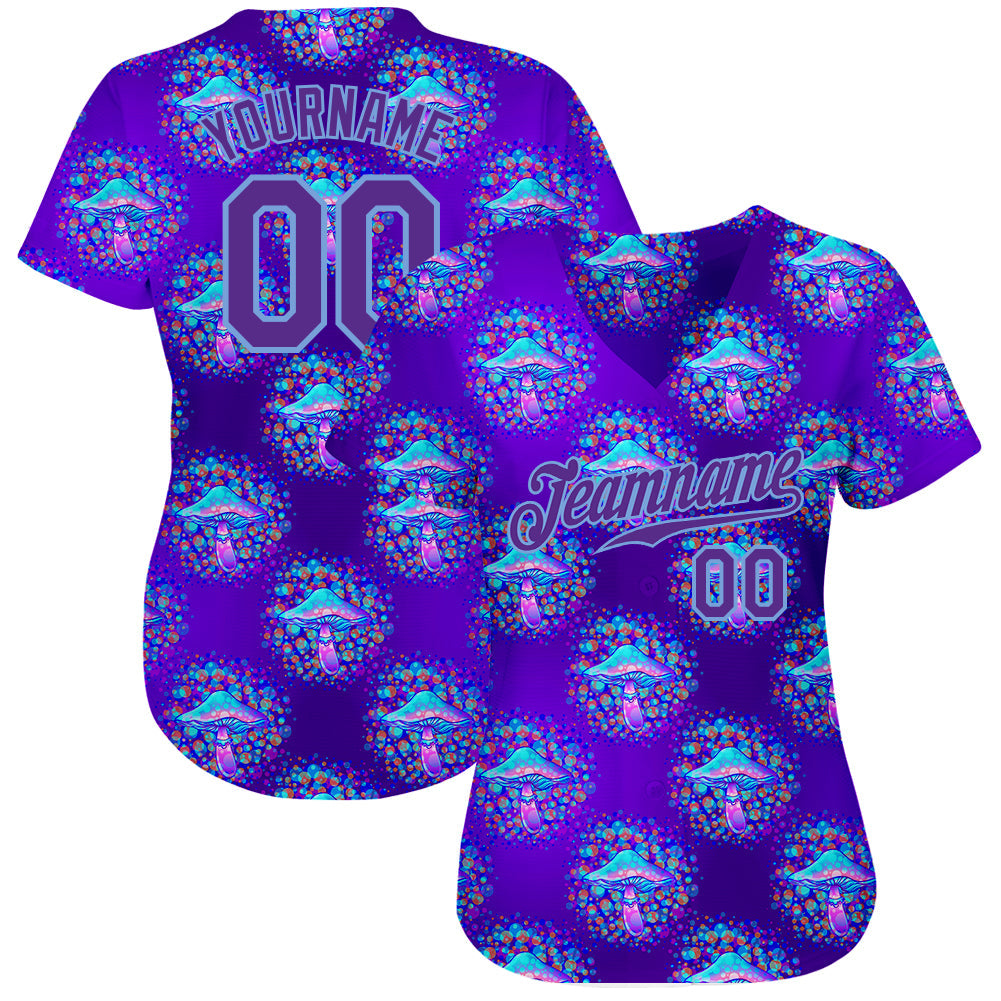 Custom 3D Pattern Design Magic Mushrooms Psychedelic Hallucination Authentic Baseball Jersey view 2
