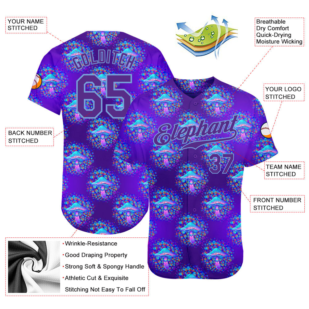 Custom 3D Pattern Design Magic Mushrooms Psychedelic Hallucination Authentic Baseball Jersey view 3