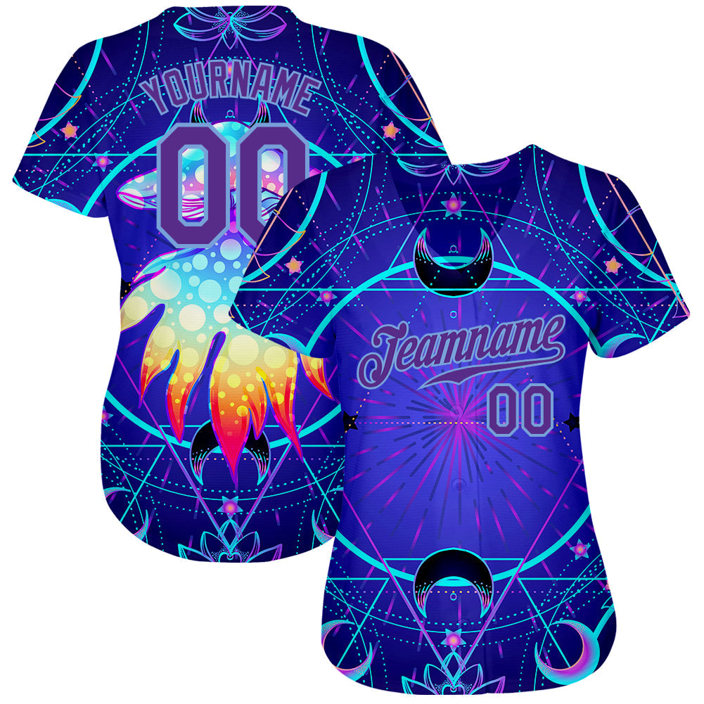 Custom 3D Pattern Design Magic Mushrooms Over Sacred Geometry Psychedelic Hallucination Authentic Baseball Jersey view 2