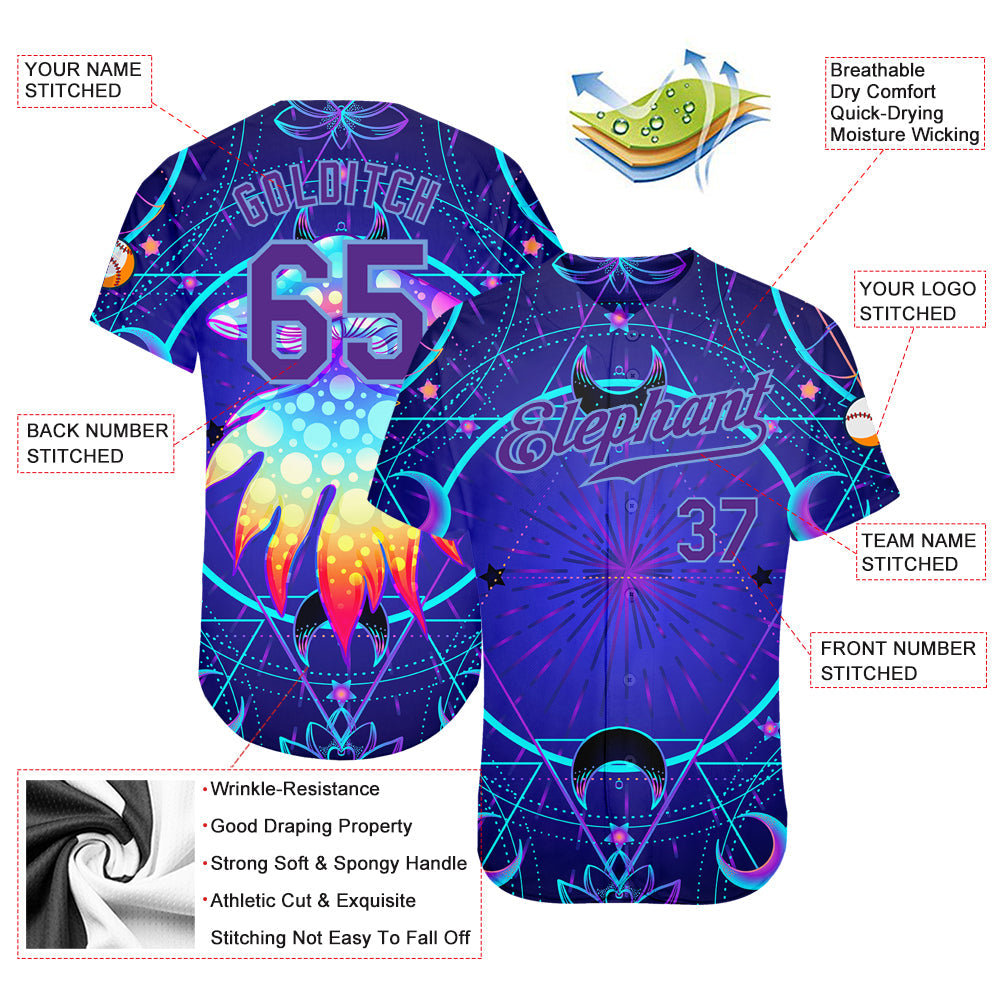 Custom 3D Pattern Design Magic Mushrooms Over Sacred Geometry Psychedelic Hallucination Authentic Baseball Jersey view 3
