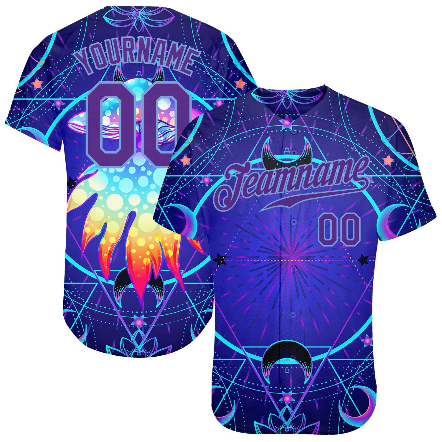 Custom 3D Pattern Design Magic Mushrooms Over Sacred Geometry Psychedelic Hallucination Authentic Baseball Jersey - Main View