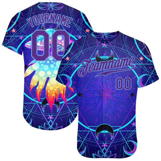 Custom 3D Pattern Design Magic Mushrooms Over Sacred Geometry Psychedelic Hallucination Authentic Baseball Jersey - Main View