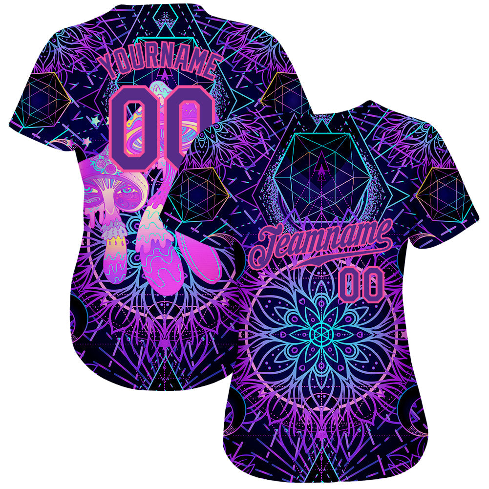 Custom 3D Pattern Design Magic Mushrooms Over Sacred Geometry Psychedelic Hallucination Authentic Baseball Jersey view 2
