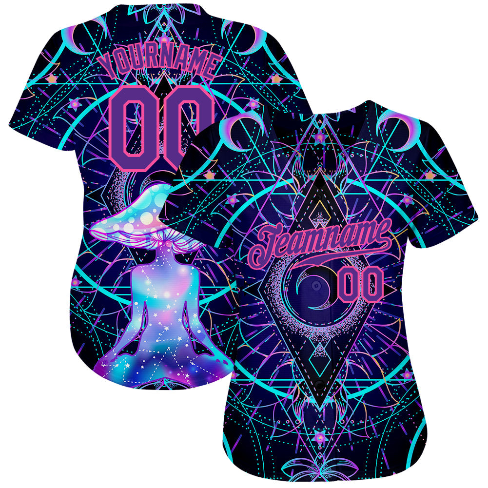 Custom 3D Pattern Design Magic Mushrooms Over Sacred Geometry Psychedelic Hallucination Authentic Baseball Jersey view 3