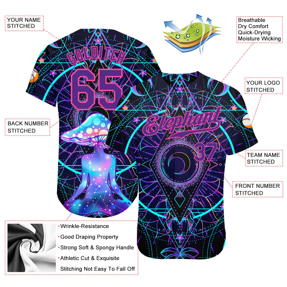 Custom 3D Pattern Design Magic Mushrooms Over Sacred Geometry Psychedelic Hallucination Authentic Baseball Jersey view 4