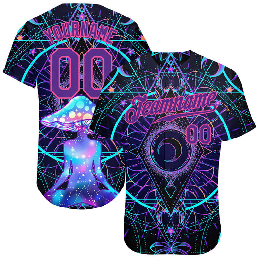 Custom 3D Pattern Design Magic Mushrooms Over Sacred Geometry Psychedelic Hallucination Authentic Baseball Jersey - Main View
