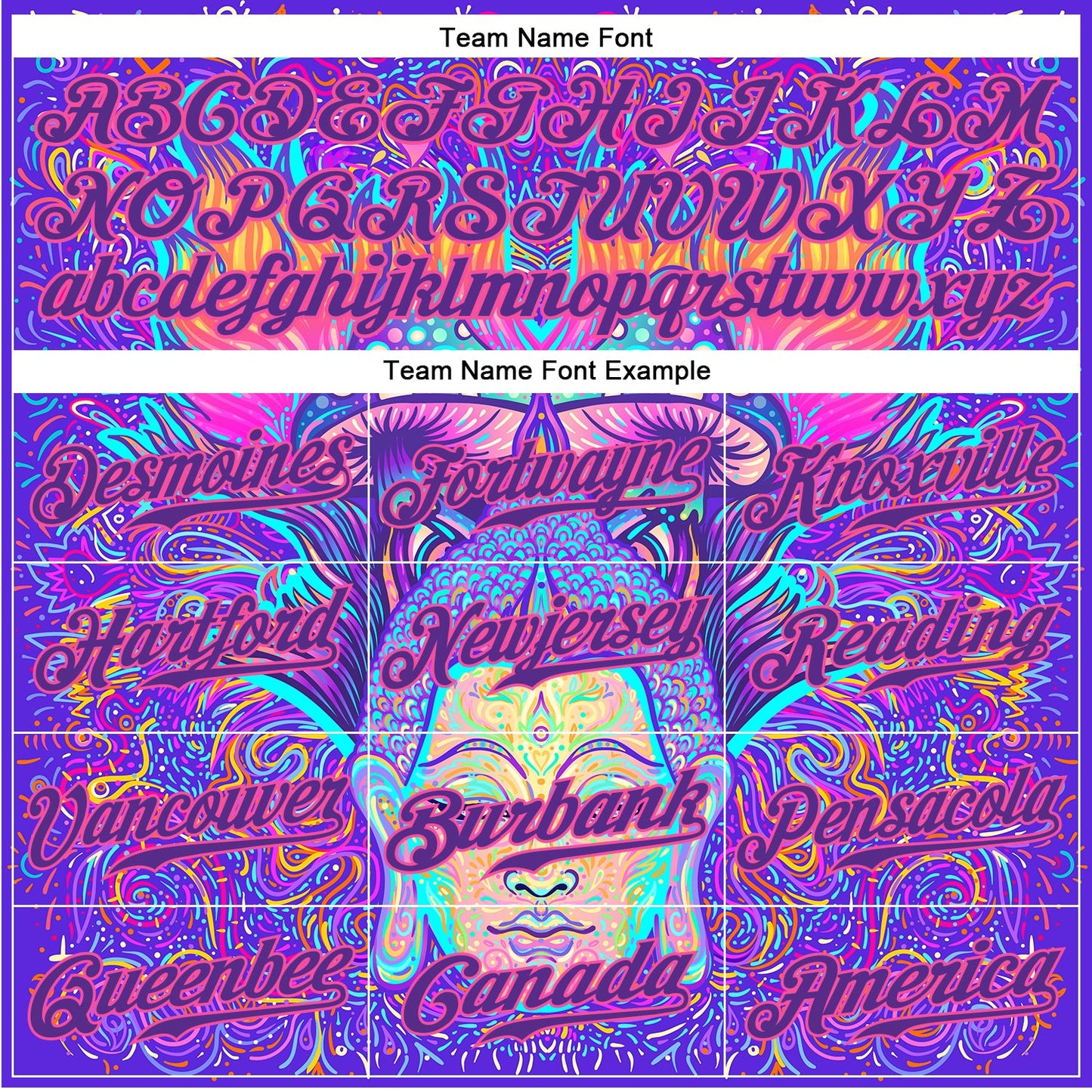 Custom 3D Pattern Design Sitting Buddha Over Colorful Neon Background Psychedelic Mushroom Composition Authentic Baseball Jersey view 4