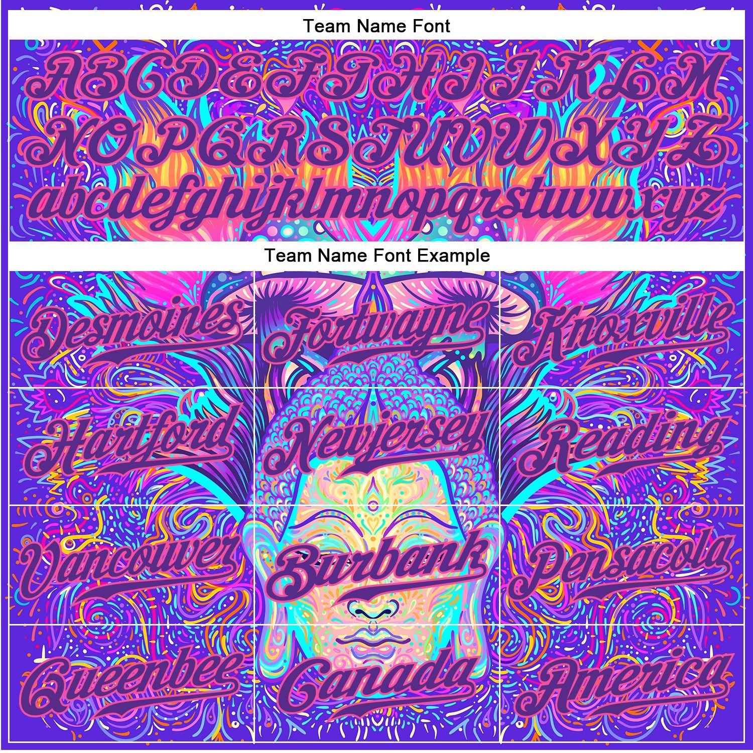 Custom 3D Pattern Design Sitting Buddha Over Colorful Neon Background Psychedelic Mushroom Composition Authentic Baseball Jersey view 4