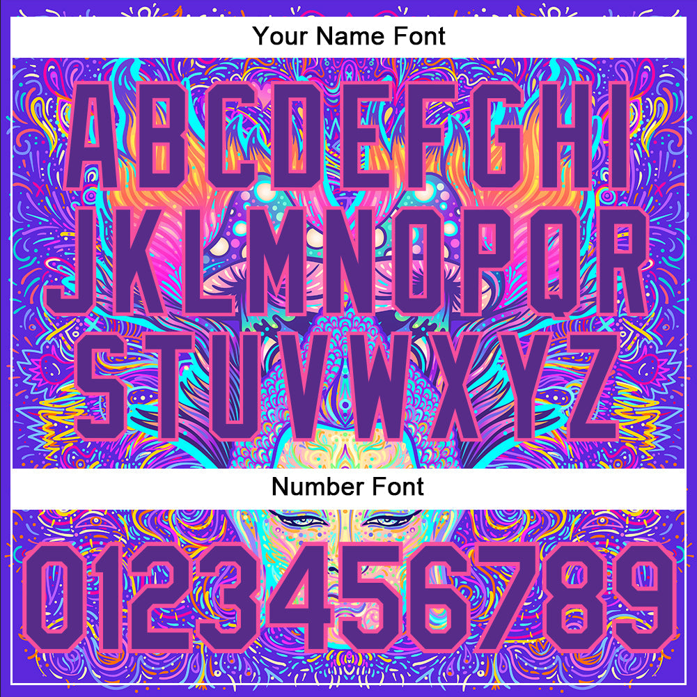 Custom 3D Pattern Design Sitting Buddha Over Colorful Neon Background Psychedelic Mushroom Composition Authentic Baseball Jersey view 5