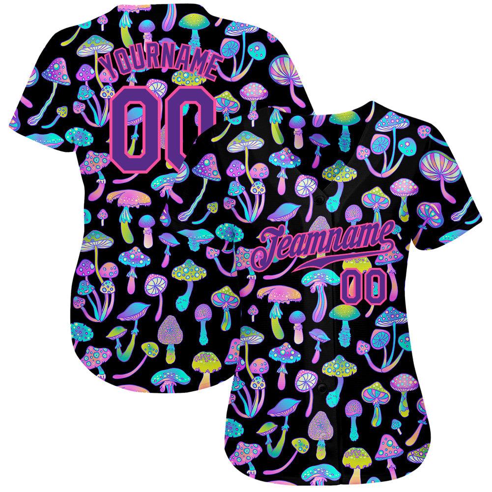 Custom 3D Pattern Design Magic Mushrooms Psychedelic Hallucination Authentic Baseball Jersey view 2