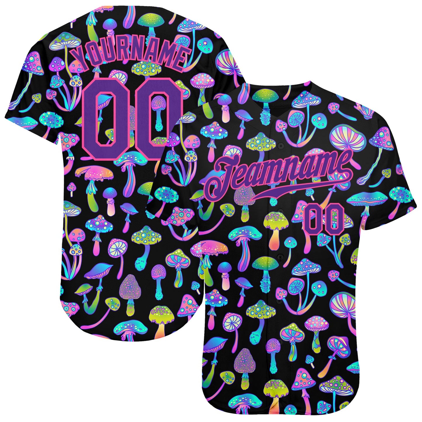 Custom 3D Pattern Design Magic Mushrooms Psychedelic Hallucination Authentic Baseball Jersey - Main View