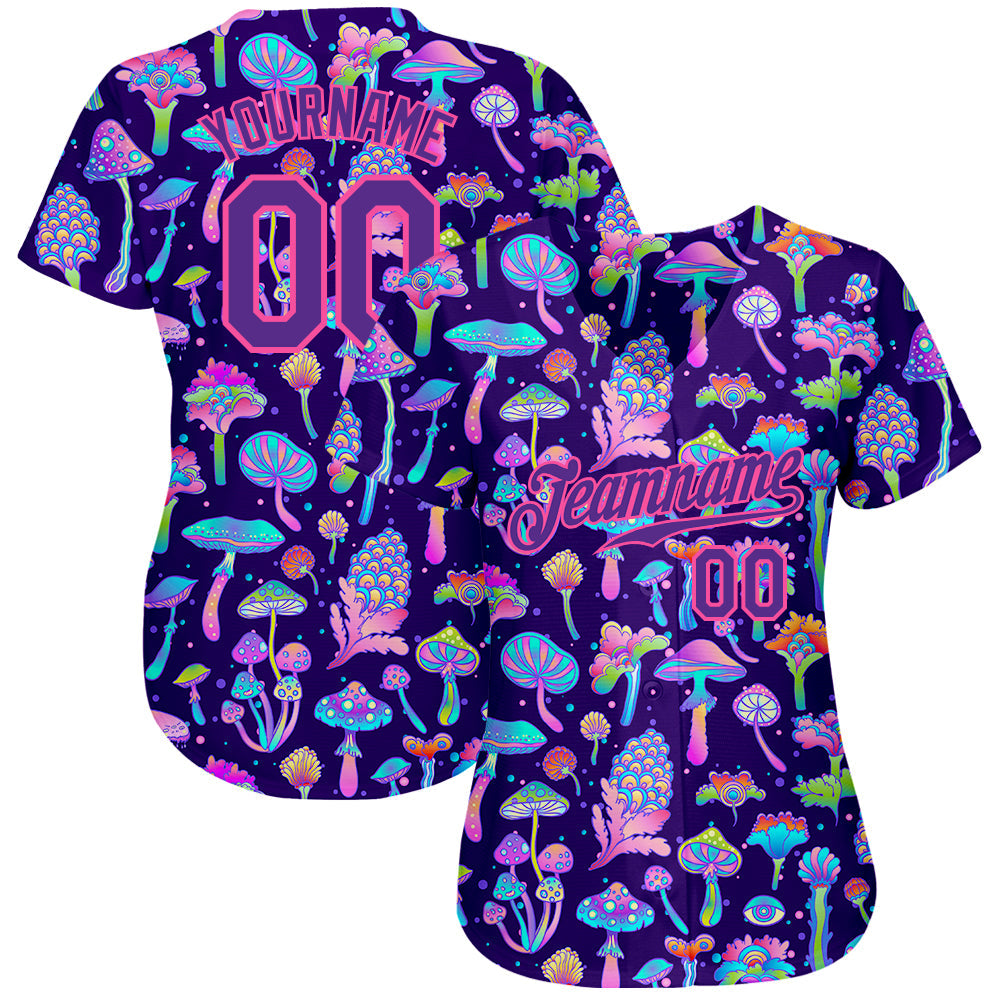 Custom 3D Pattern Design Colorful Flowers And Mushrooms Psychedelic Hallucination Authentic Baseball Jersey view 2
