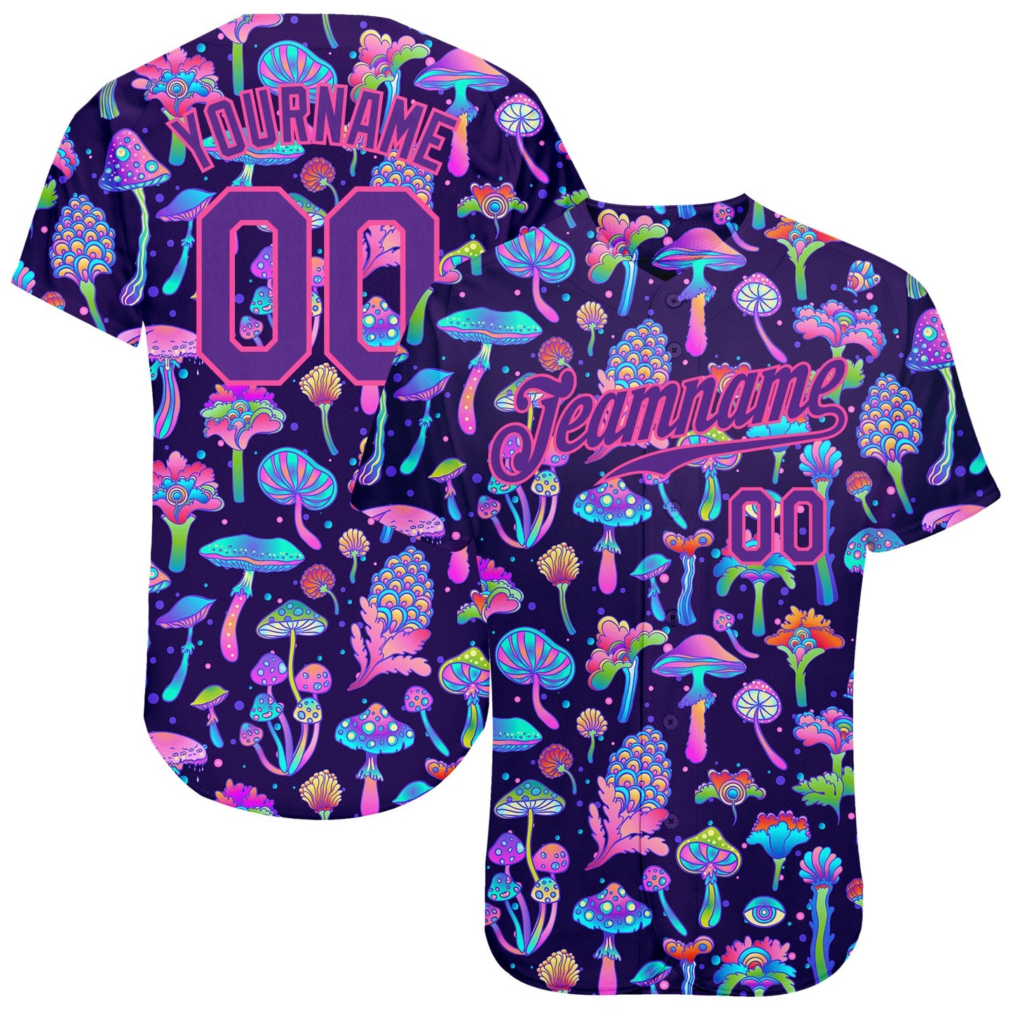 Custom 3D Pattern Design Colorful Flowers And Mushrooms Psychedelic Hallucination Authentic Baseball Jersey - Main View