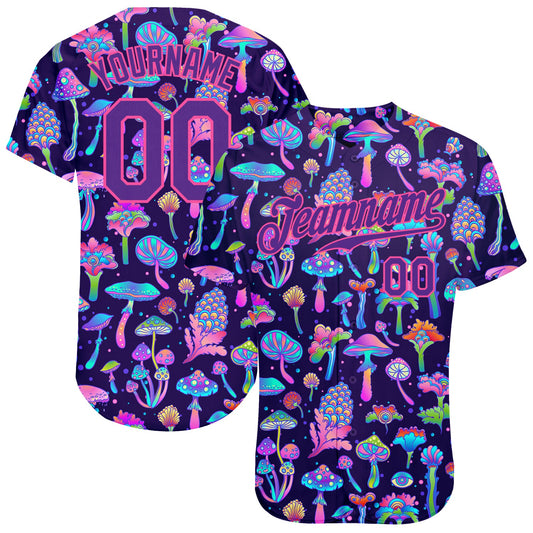 Custom 3D Pattern Design Colorful Flowers And Mushrooms Psychedelic Hallucination Authentic Baseball Jersey - Main View