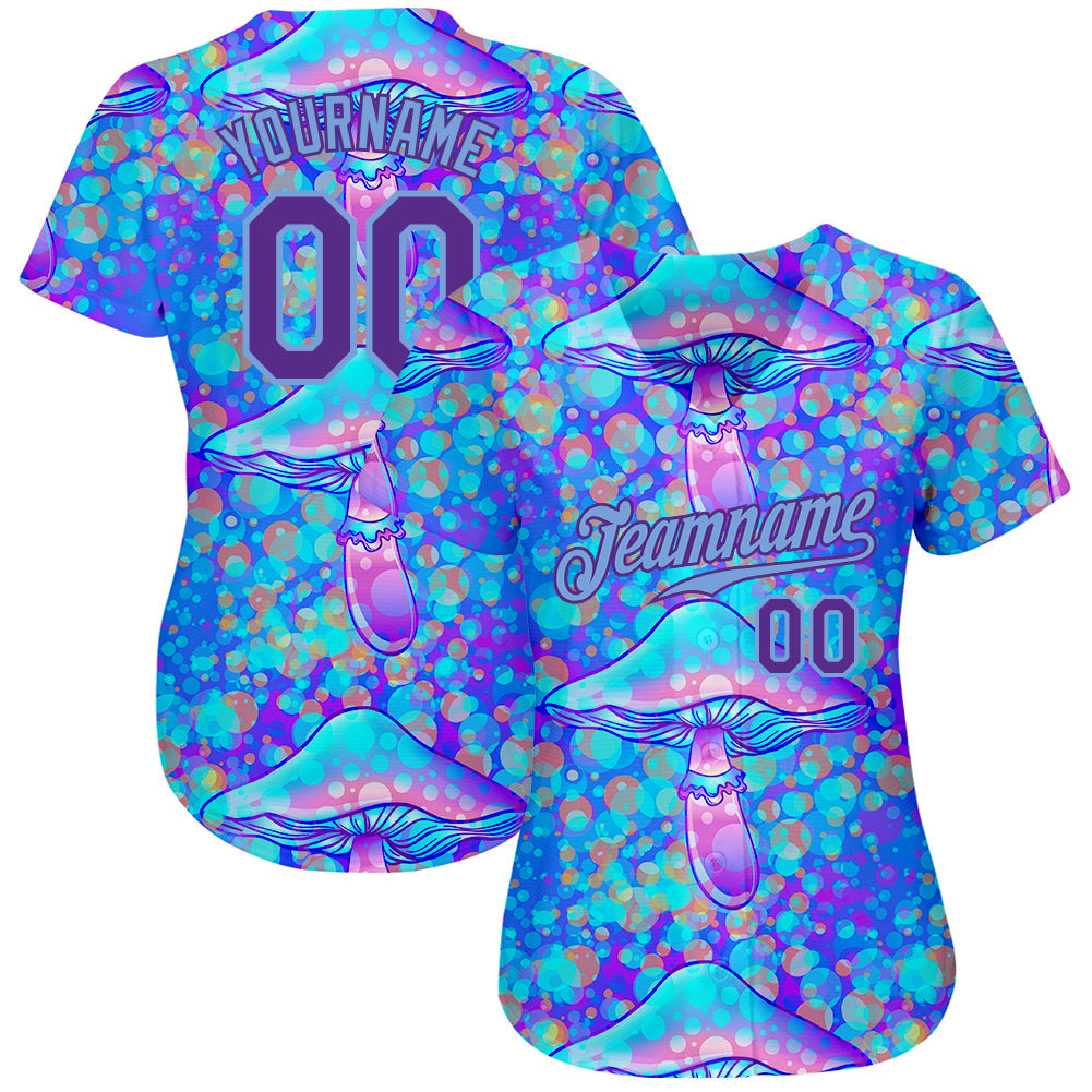 Custom 3D Pattern Design Magic Mushrooms Psychedelic Hallucination Authentic Baseball Jersey view 2