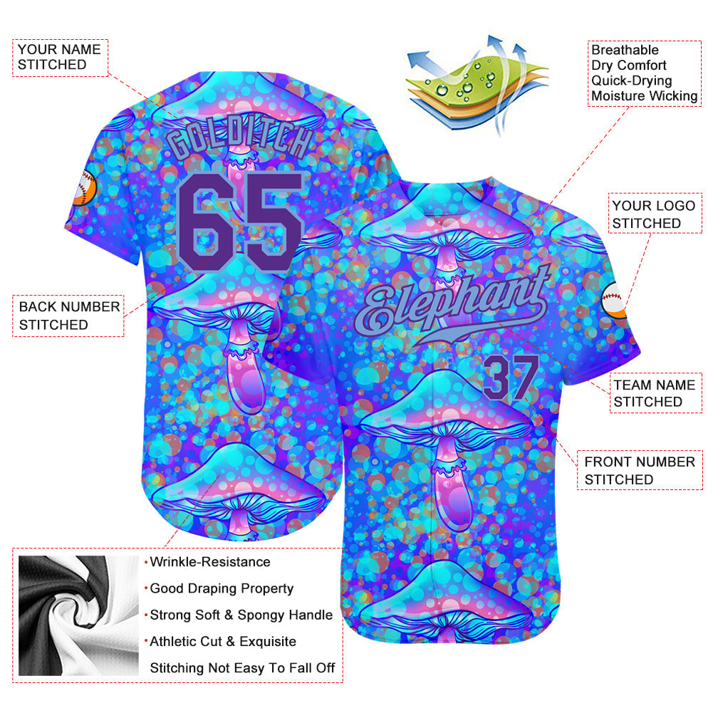 Custom 3D Pattern Design Magic Mushrooms Psychedelic Hallucination Authentic Baseball Jersey view 3