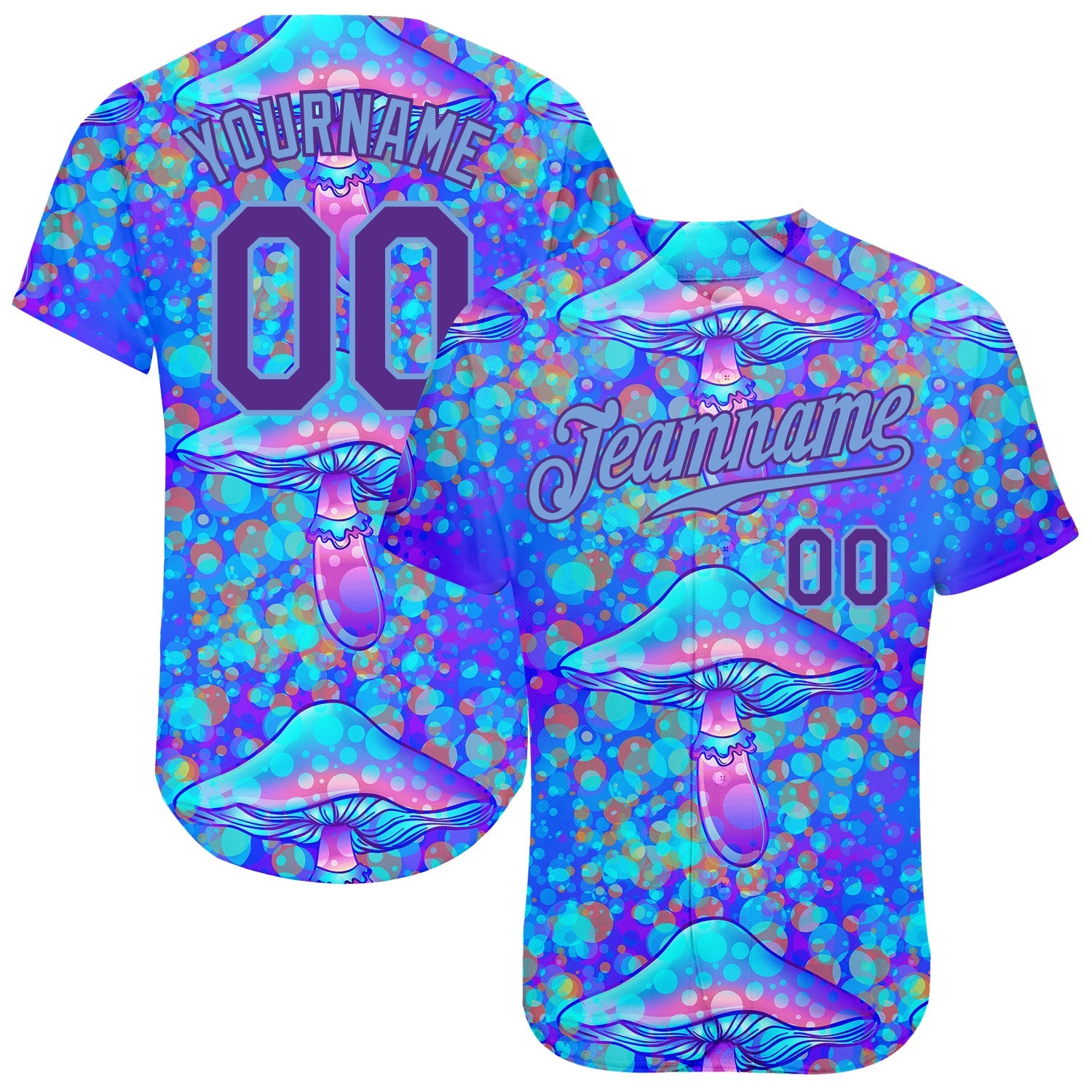 Custom 3D Pattern Design Magic Mushrooms Psychedelic Hallucination Authentic Baseball Jersey - Main View