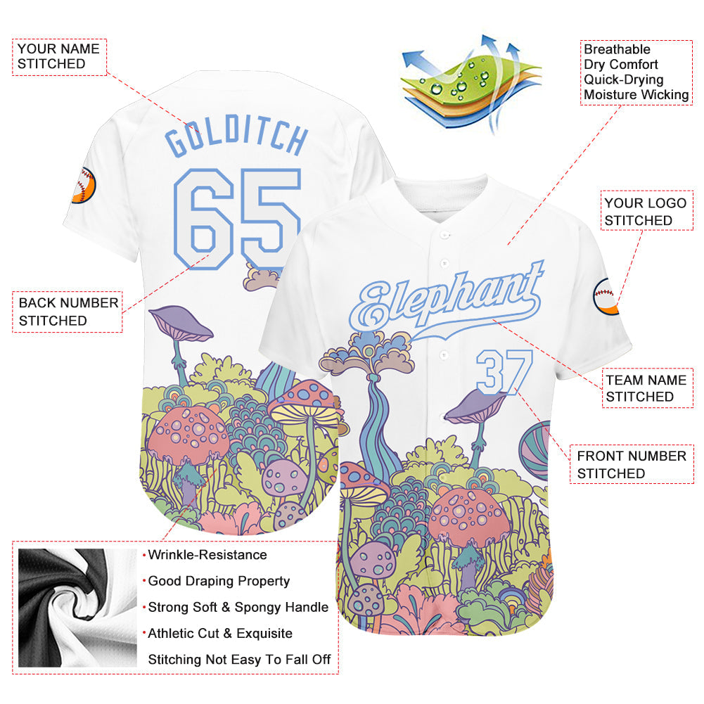 Custom 3D Pattern Design Colorful Flowers And Mushrooms Psychedelic Hallucination Authentic Baseball Jersey view 3