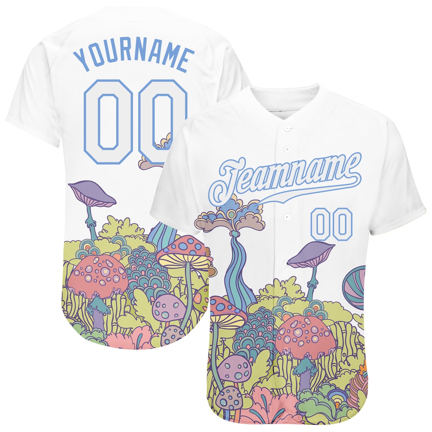 Custom 3D Pattern Design Colorful Flowers And Mushrooms Psychedelic Hallucination Authentic Baseball Jersey - Main View