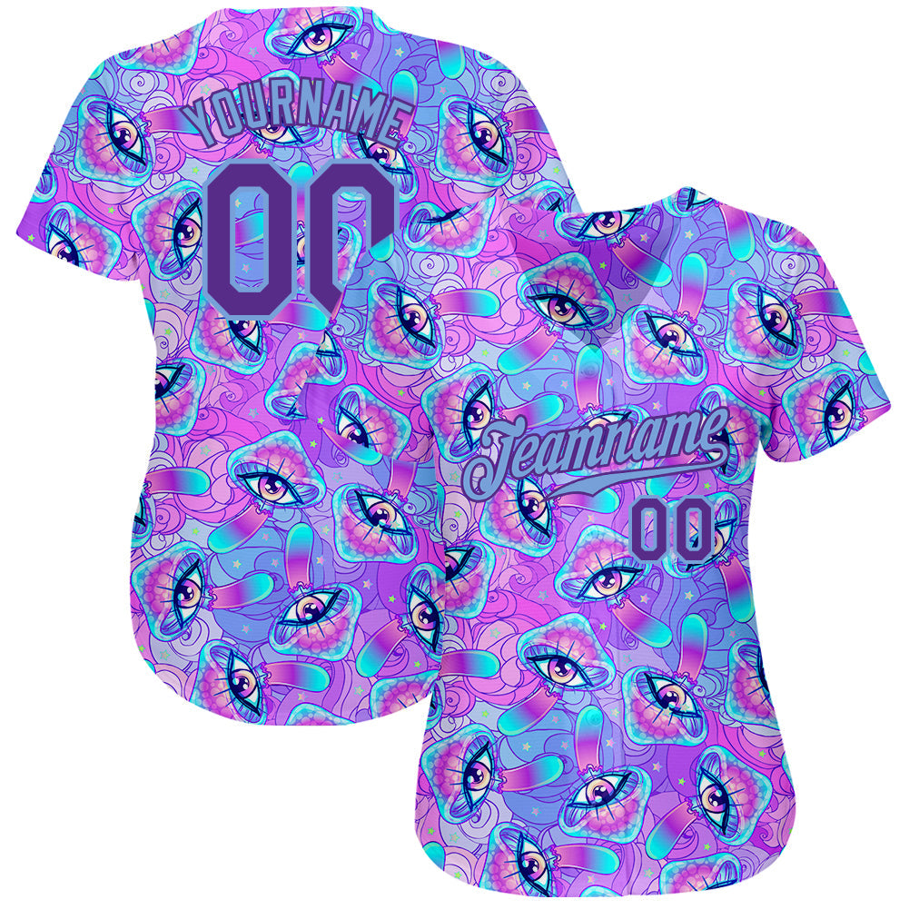 Custom 3D Pattern Design Magic Mushrooms Psychedelic Hallucination Authentic Baseball Jersey view 2