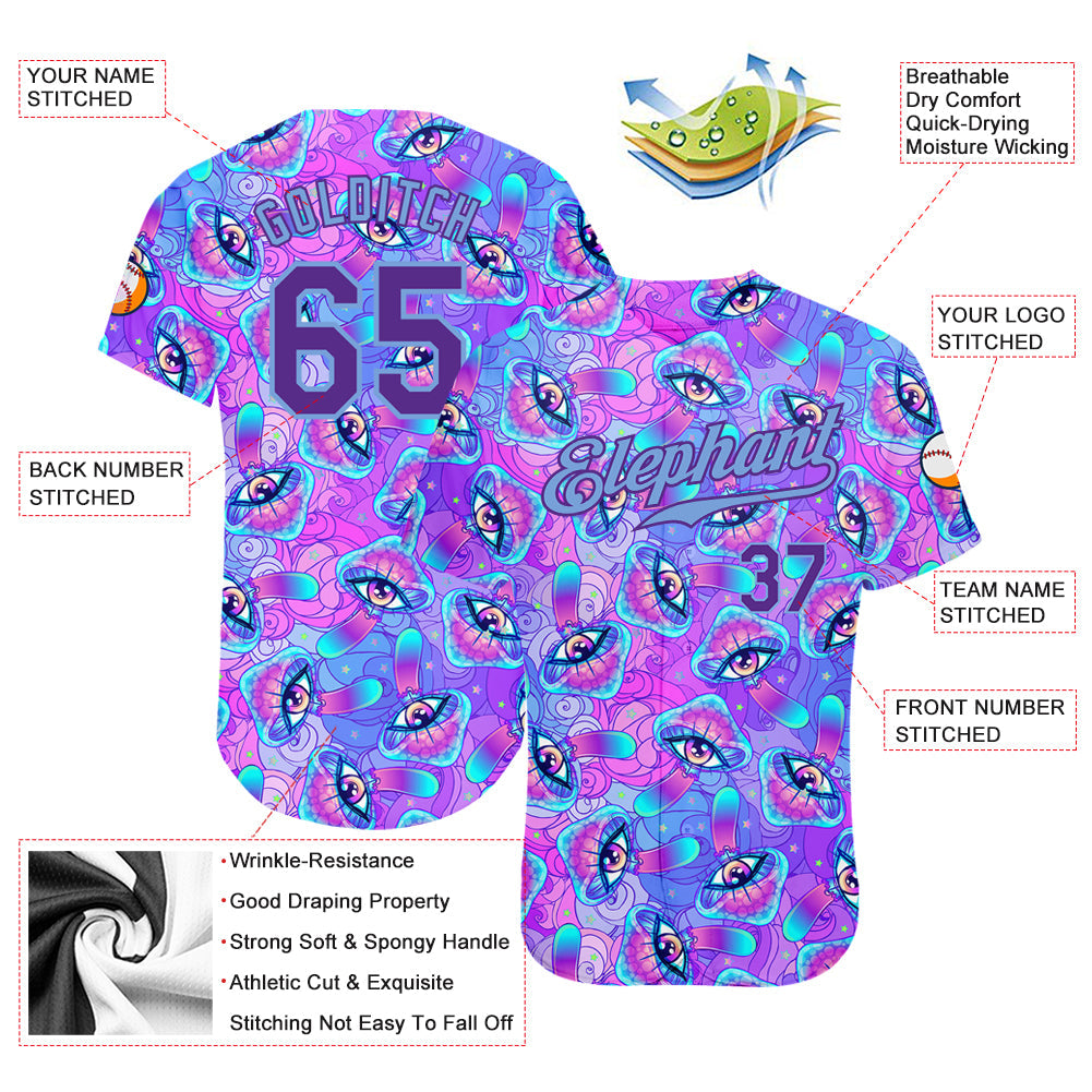 Custom 3D Pattern Design Magic Mushrooms Psychedelic Hallucination Authentic Baseball Jersey view 3