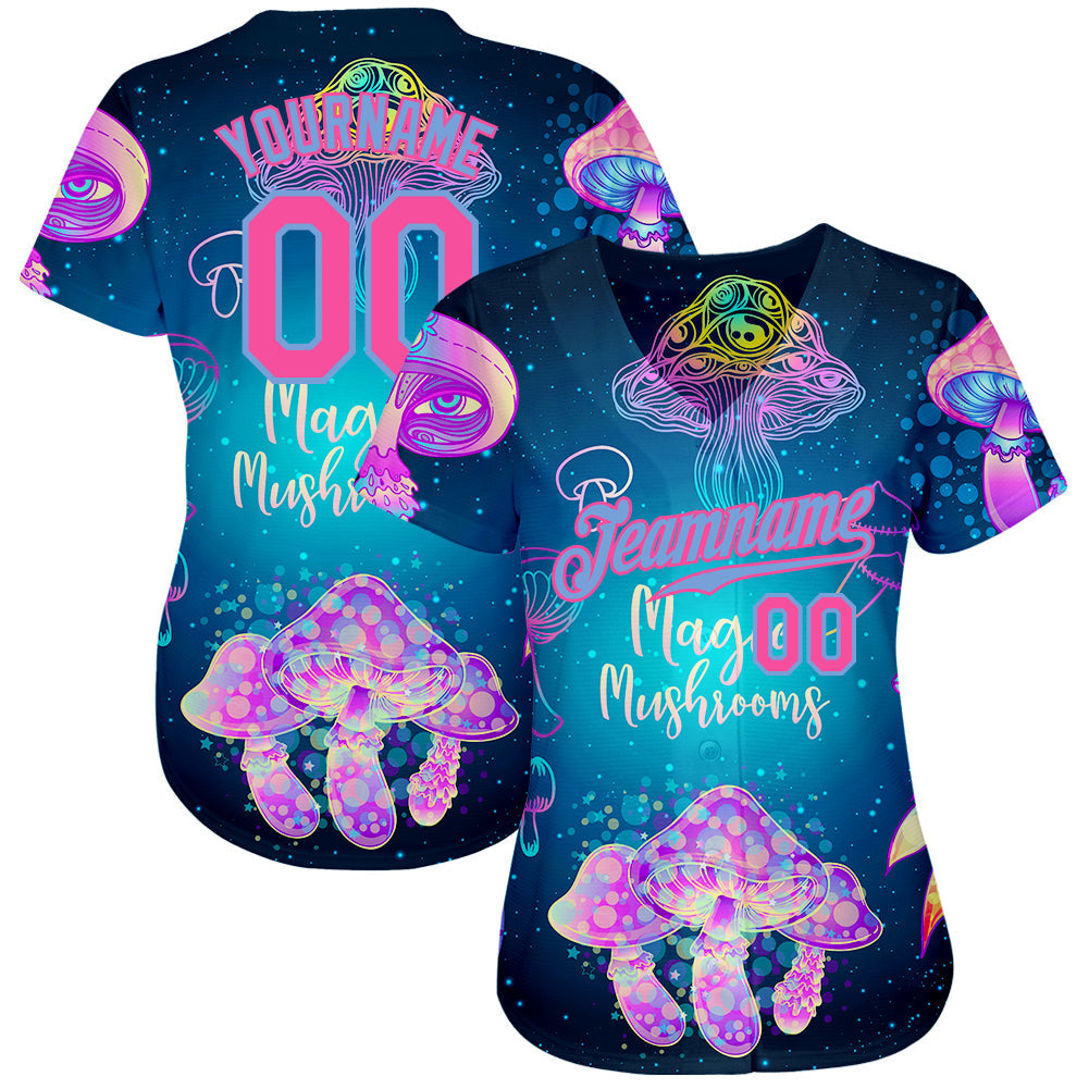 Custom 3D Pattern Design Magic Mushrooms Over Sacred Geometry Psychedelic Hallucination Authentic Baseball Jersey view 2