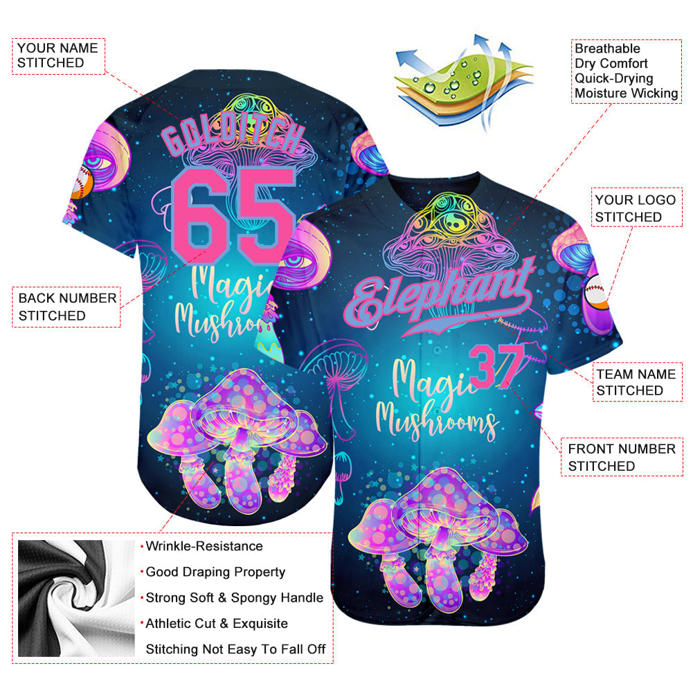 Custom 3D Pattern Design Magic Mushrooms Over Sacred Geometry Psychedelic Hallucination Authentic Baseball Jersey view 3