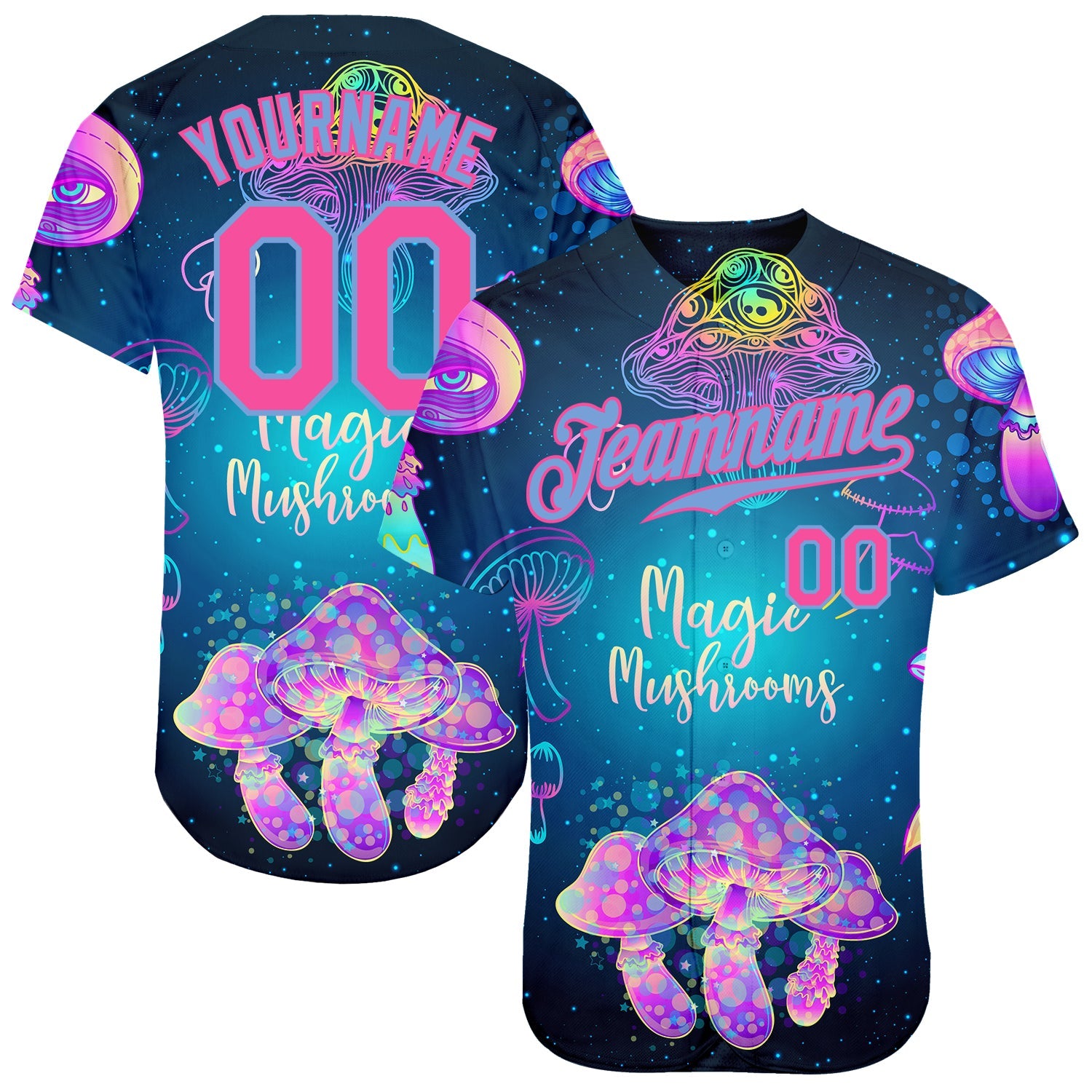 Custom 3D Pattern Design Magic Mushrooms Over Sacred Geometry Psychedelic Hallucination Authentic Baseball Jersey - Main View