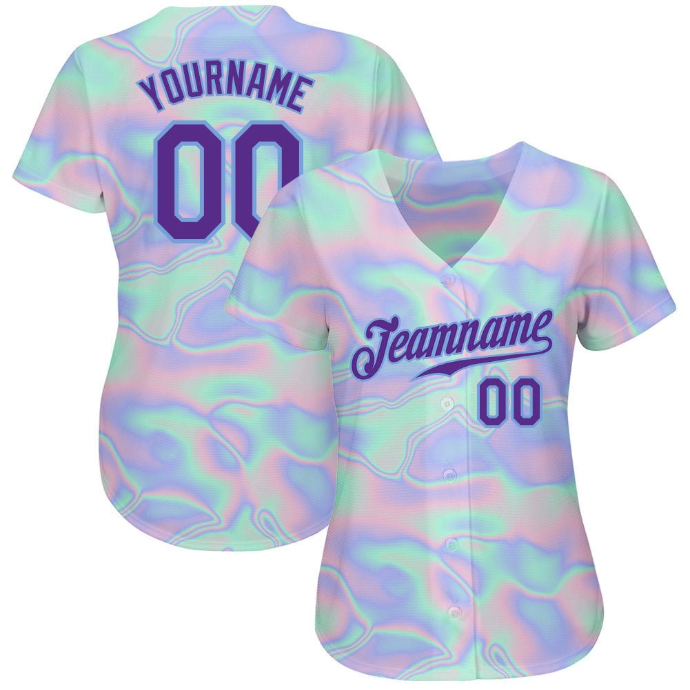 Custom 3D Pattern Design Abstract Trendy Holographic Vaporwave Style Authentic Baseball Jersey view 2