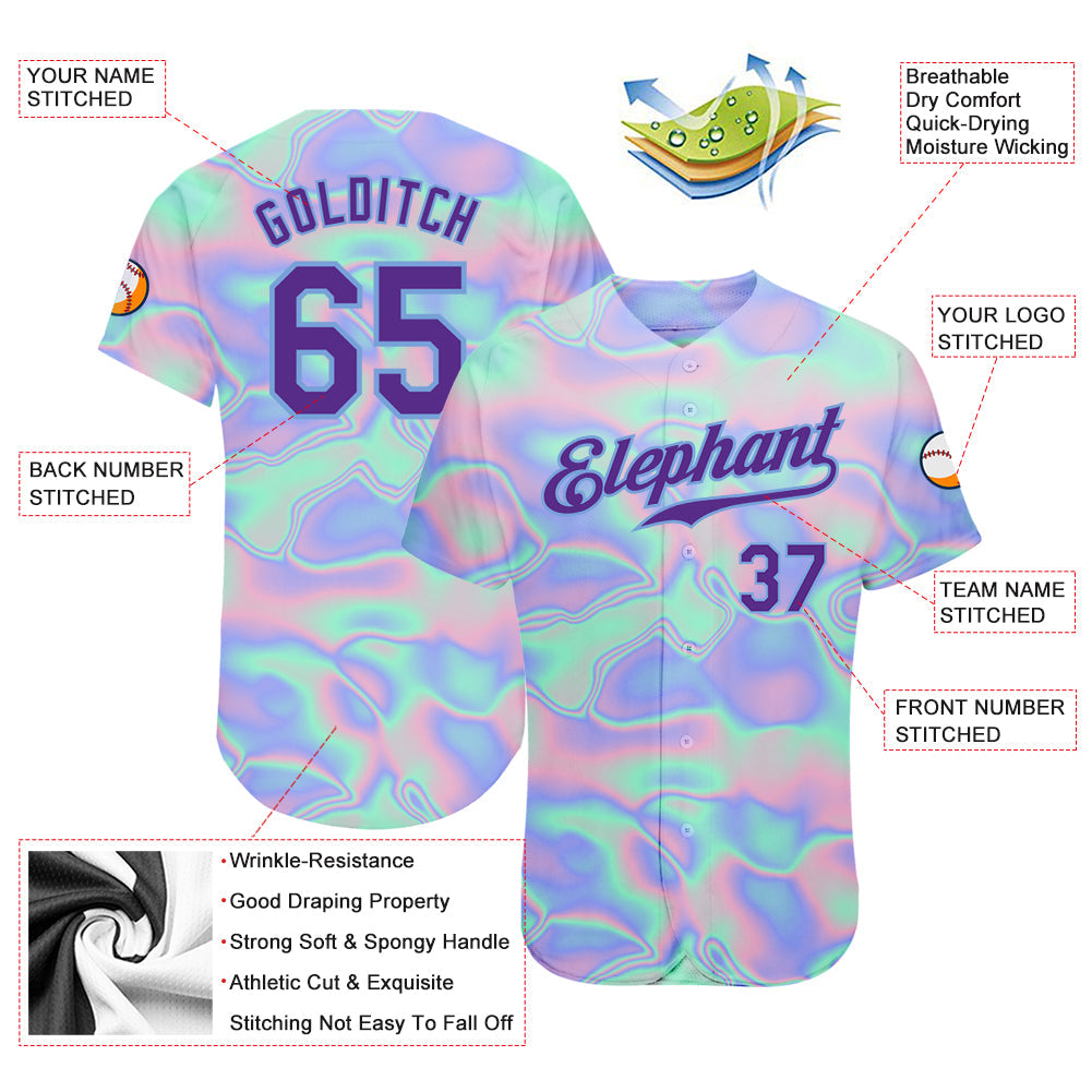 Custom 3D Pattern Design Abstract Trendy Holographic Vaporwave Style Authentic Baseball Jersey view 3