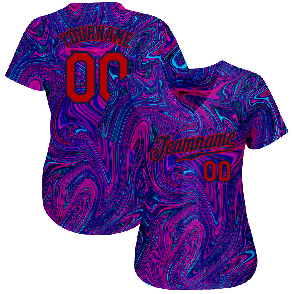 Custom 3D Pattern Design Abstract Interweaving Curved Fluid Art Authentic Baseball Jersey view 2
