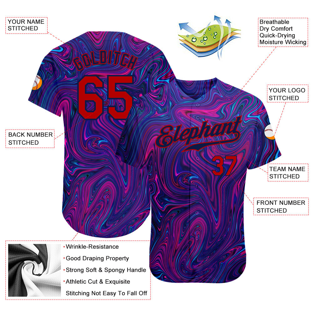 Custom 3D Pattern Design Abstract Interweaving Curved Fluid Art Authentic Baseball Jersey view 3