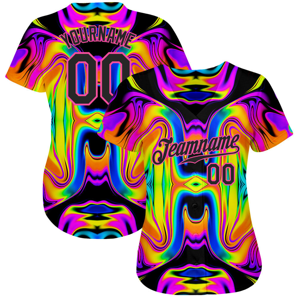 Custom 3D Pattern Design Abstract Iridescent Psychedelic Swirl Fluid Art Authentic Baseball Jersey view 3
