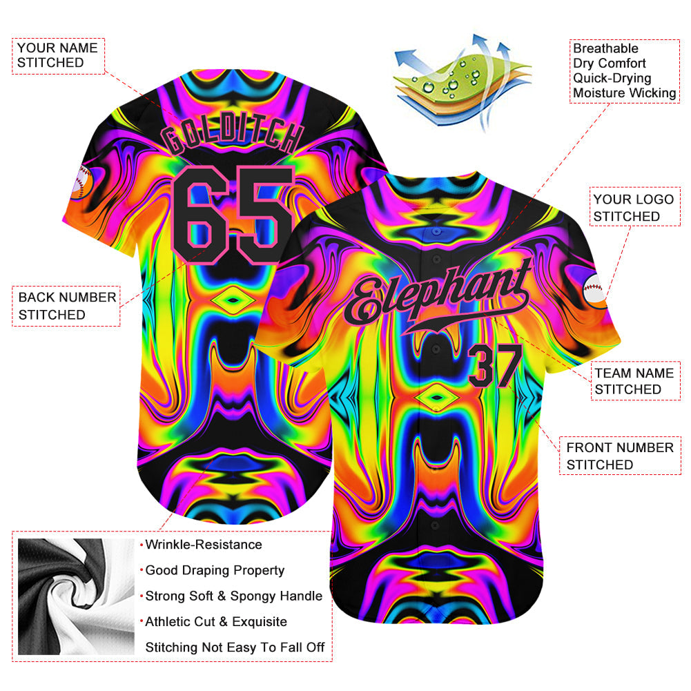 Custom 3D Pattern Design Abstract Iridescent Psychedelic Swirl Fluid Art Authentic Baseball Jersey view 4