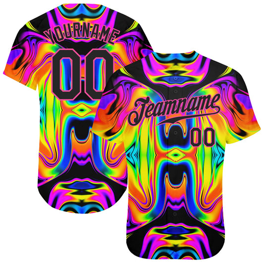 Custom 3D Pattern Design Abstract Iridescent Psychedelic Swirl Fluid Art Authentic Baseball Jersey - Main View