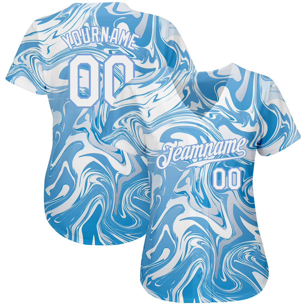 Custom 3D Pattern Design Abstract Ocean With Waves Fluid Art Authentic Baseball Jersey view 3