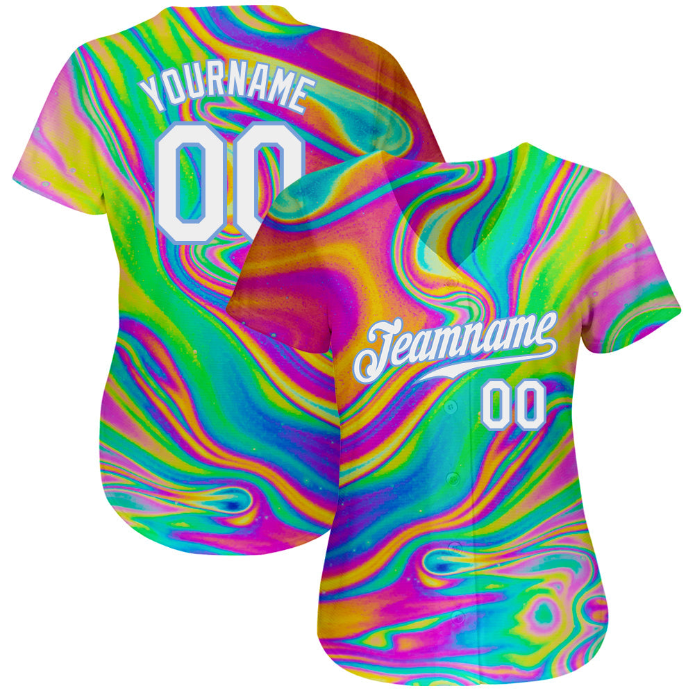 Custom 3D Pattern Design Abstract Colorful Psychedelic Fluid Art Authentic Baseball Jersey view 2