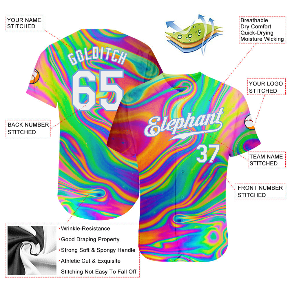 Custom 3D Pattern Design Abstract Colorful Psychedelic Fluid Art Authentic Baseball Jersey view 3
