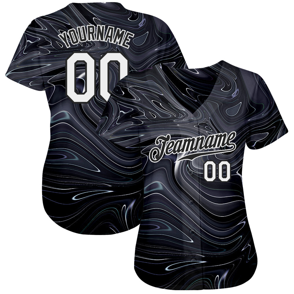 Custom 3D Pattern Design Abstract Liquid Marbling Fluid Art Authentic Baseball Jersey view 2
