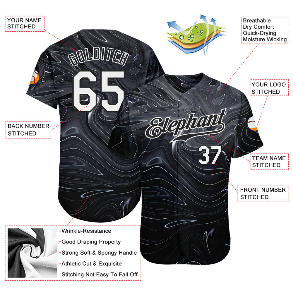 Custom 3D Pattern Design Abstract Liquid Marbling Fluid Art Authentic Baseball Jersey view 3