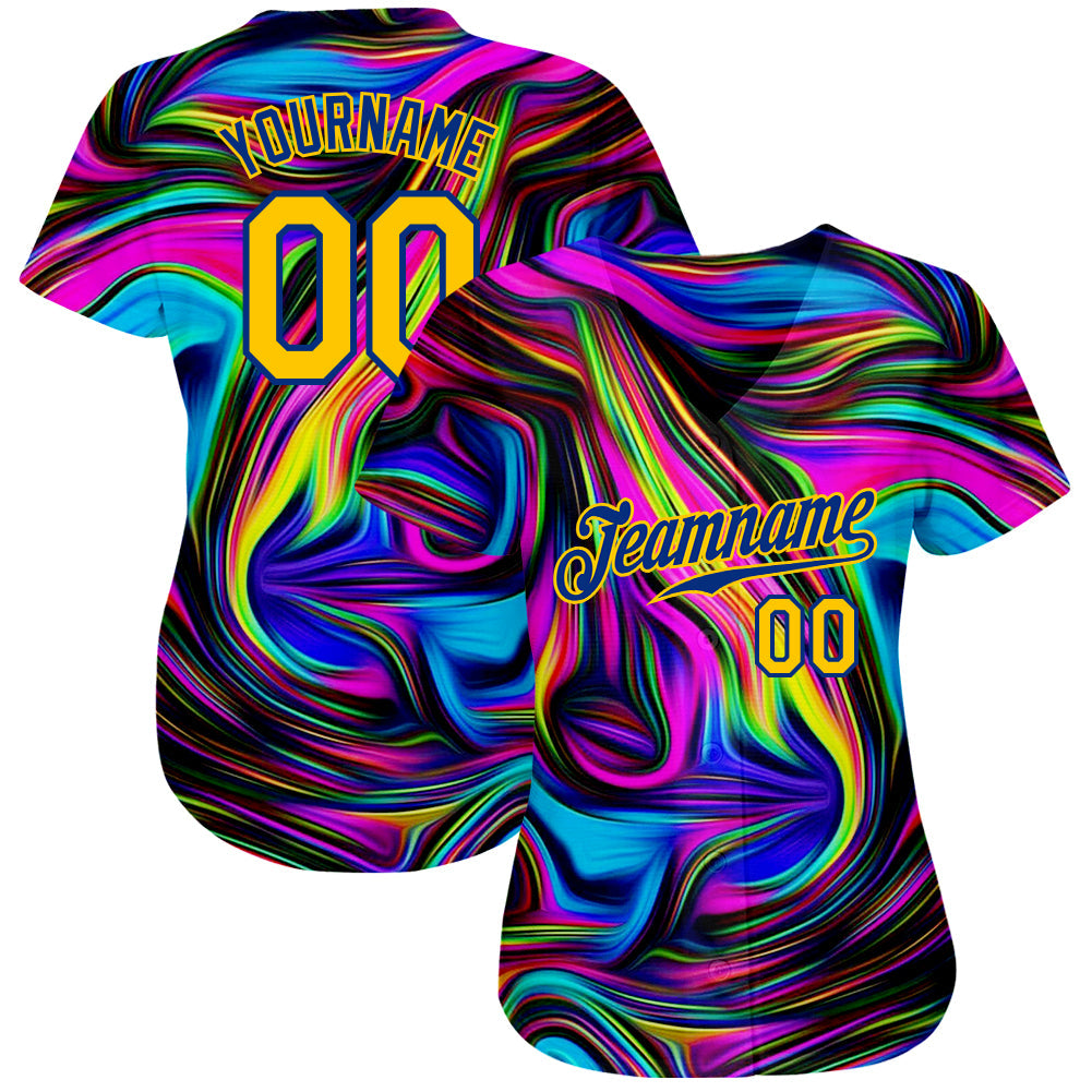 Custom 3D Pattern Design Abstract Colorful Psychedelic Fluid Art Authentic Baseball Jersey view 2