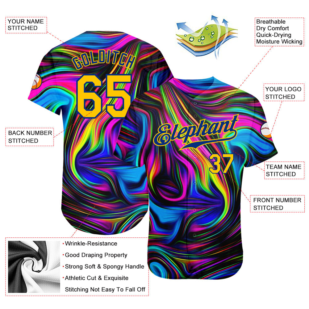 Custom 3D Pattern Design Abstract Colorful Psychedelic Fluid Art Authentic Baseball Jersey view 3